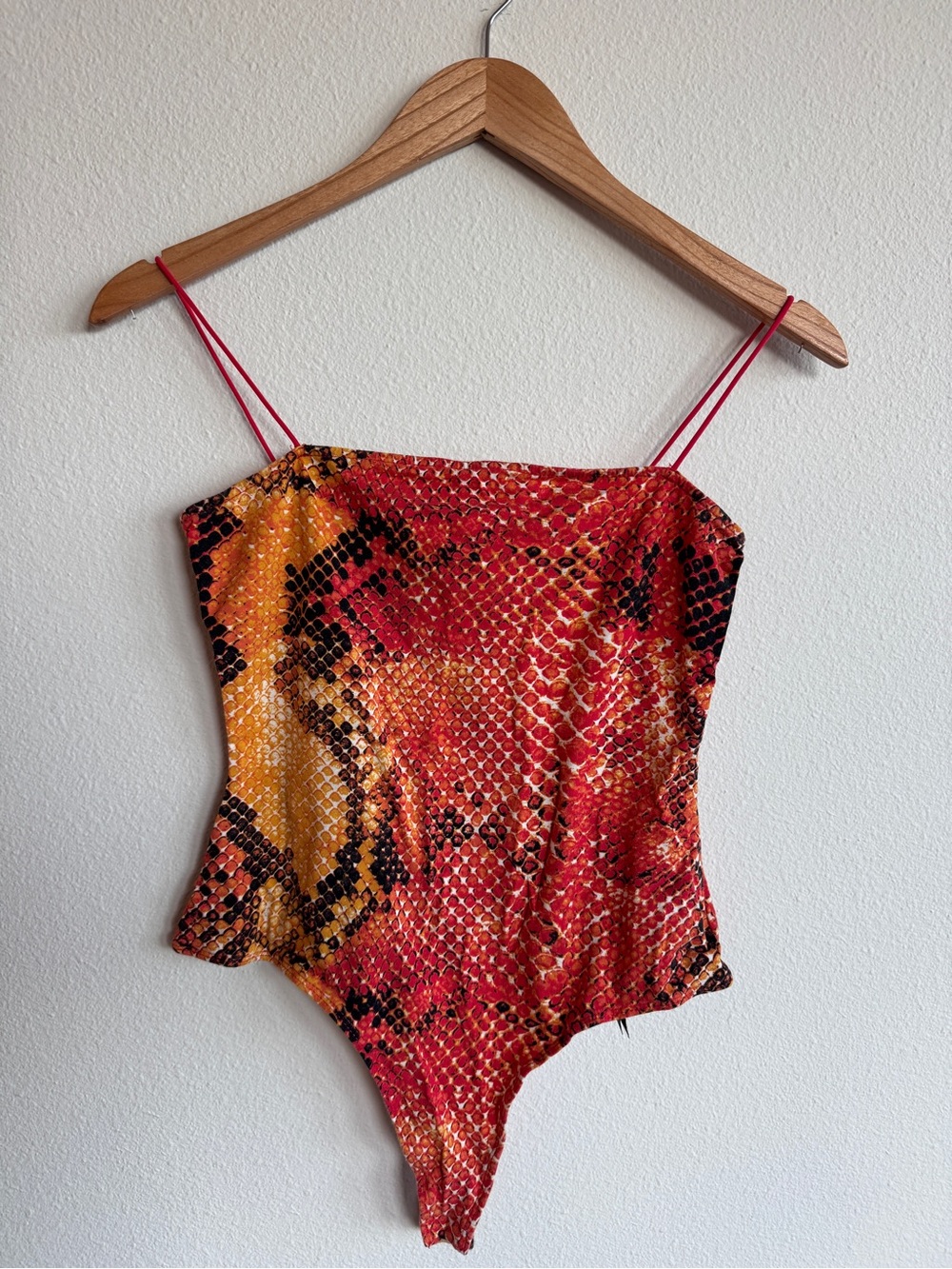 GUESS Red & Orange Snakeskin Print Bodysuit
